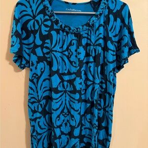 Croft & Barrow Women's Teal and Black Floral Top